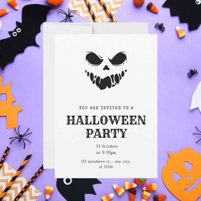 Invitación Simple fiesta de Halloween en blanco y negro (Subido por el creador)