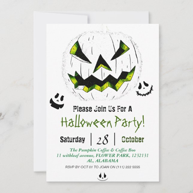 Invitación Simple Fiesta de la cara de calabaza jack-o-lanter (Anverso)