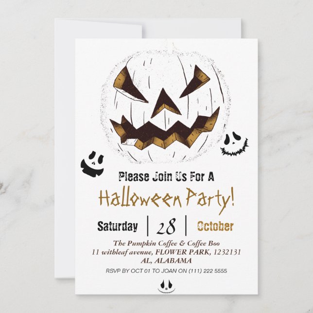 Invitación Simple Fiesta de la cara de calabaza jack-o-lanter (Anverso)