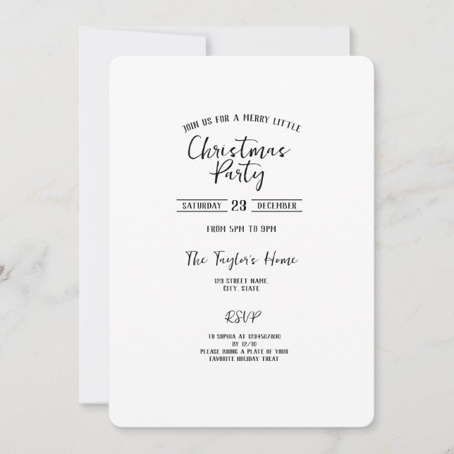 Invitación simple fiesta de Navidades Minimalistas (Anverso)