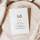 Invitación Simple Fiesta Minimalista 30 de cumpleaños<br><div class="desc">Esta sencilla y minimalista invitación a la fiesta de cumpleaños número 30 es perfecta para una fiesta de cumpleaños moderna. El diseño,  sencillo y elegante,  presenta una tipografía de escritura clásica y elegante en blanco y negro.</div>