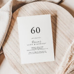 Invitación Simple fiesta Minimalista de cumpleaños número 60<br><div class="desc">Esta sencilla y minimalista invitación a la fiesta de cumpleaños número 60 es perfecta para una fiesta de cumpleaños moderna. El diseño,  sencillo y elegante,  presenta una tipografía de escritura clásica y elegante en blanco y negro.</div>