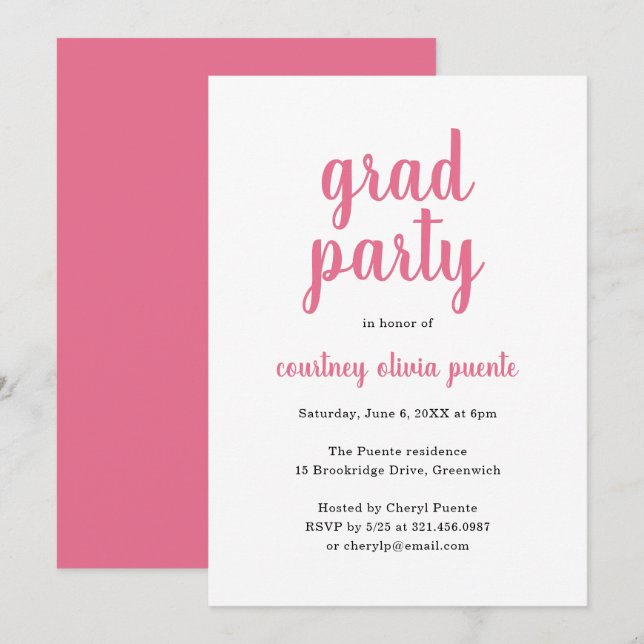 Invitación Simple fiesta moderna de graduación (Anverso / Reverso)