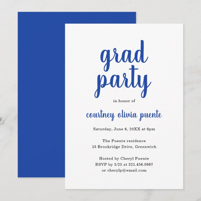 Invitación Simple fiesta moderna de graduación (Anverso / Reverso)