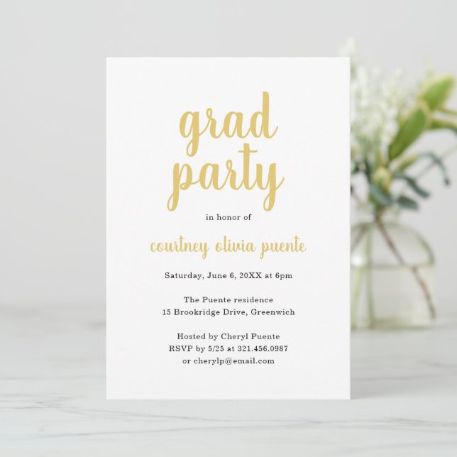 Invitación Simple fiesta moderna de graduación (Anverso de pie)