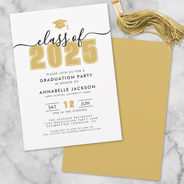 Invitación Simple fiesta moderna de graduación de oro (Simple Modern Gold Graduation Party Invitation)