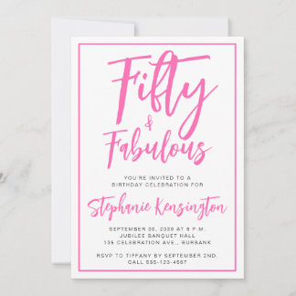 Invitación Simple Fifty and Fabulous Pink 50th Birthday Party