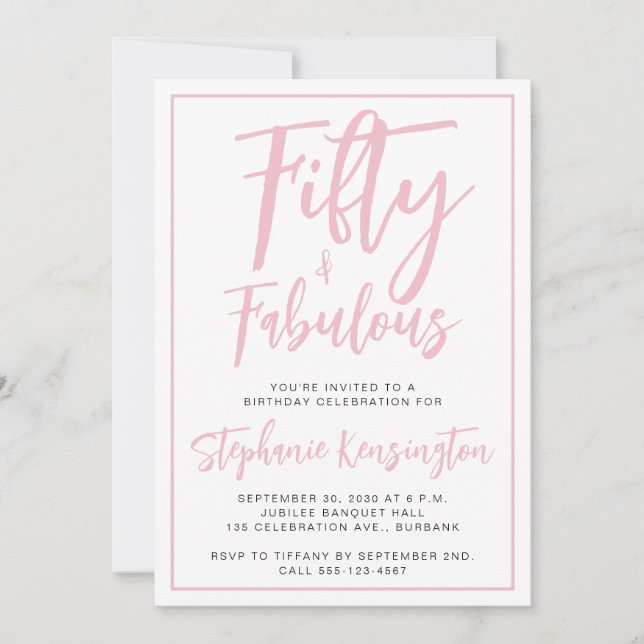 Invitación Simple Fifty and Fabulous Pink 50th Birthday Party (Anverso)
