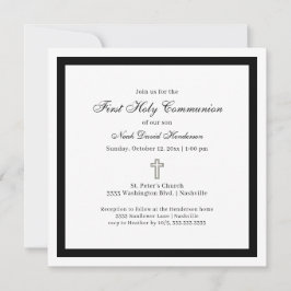 Invitación Simple First Holy Communion Black White Invitation