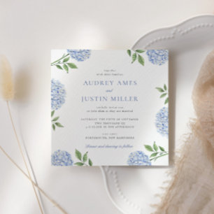 Invitación Simple Flor de Hortensia Azul Cuadrada Boda