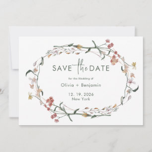 Invitación Simple Flor Silvestre MInimal Wedding Save The Dat