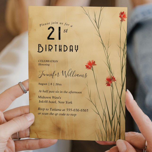 Invitación Simple Floral 21 cumpleaños fiesta (Subido por el creador)