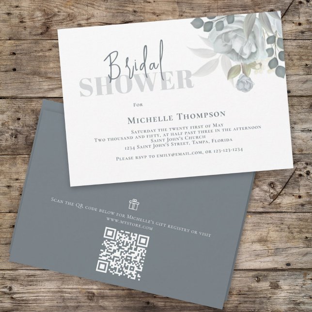 Invitación Simple Floral Bridal Shower QR Código Registro de  (Subido por el creador)