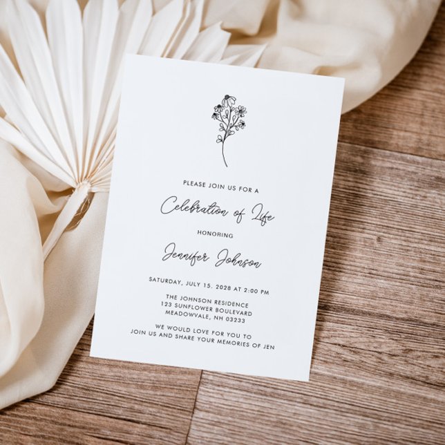 Invitación Simple Floral Celebration of Life Funeral (Subido por el creador)