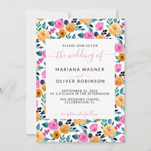 Invitación Simple Floral Elegante Escritura (Anverso)