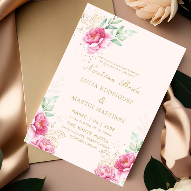 Invitación Simple Floral Gold Nuestra Boda (Subido por el creador)