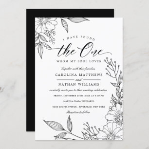 Invitación Simple Floral He Encontrado Uno   Boda negro