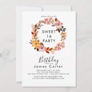 Invitación simple floral para cumpleaños Sweet 16