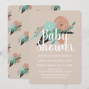 Invitación Simple Floral Peach Coral Baby Shower