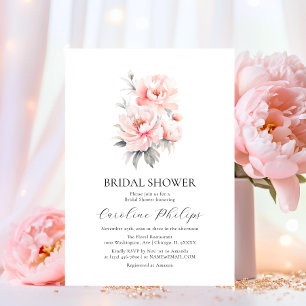 Invitación Simple Floral Peonies Rubor BRIDAL Pink SHOWER