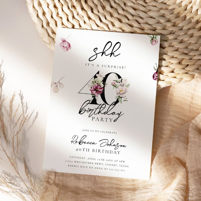 Invitación Simple Floral Sorpresa 40.º Fiesta de cumpleaños (Subido por el creador)