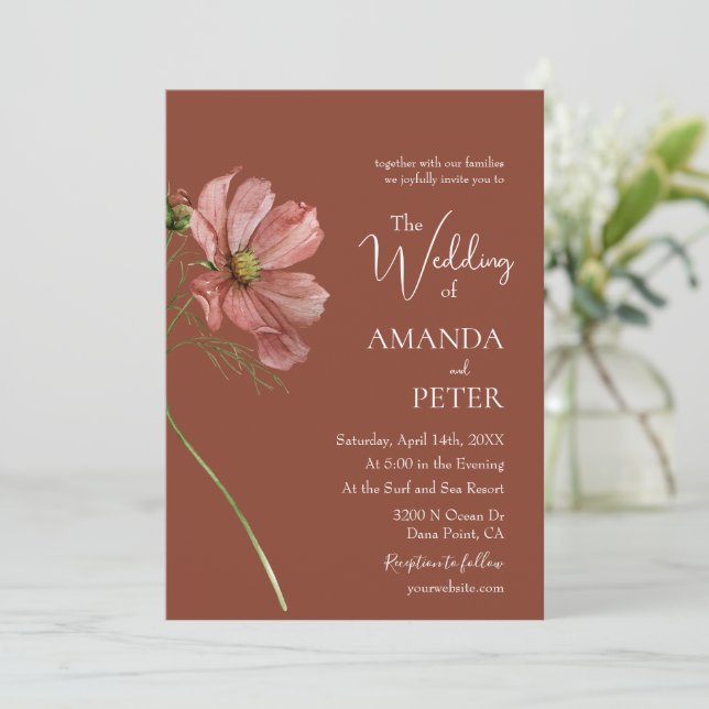 Invitación Simple Floral Terracotta Wedding  (Anverso de pie)