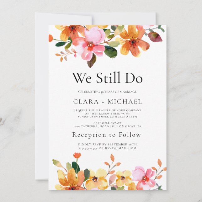 Invitación Simple floral "Todavía hacemos" promete una invita (Anverso)