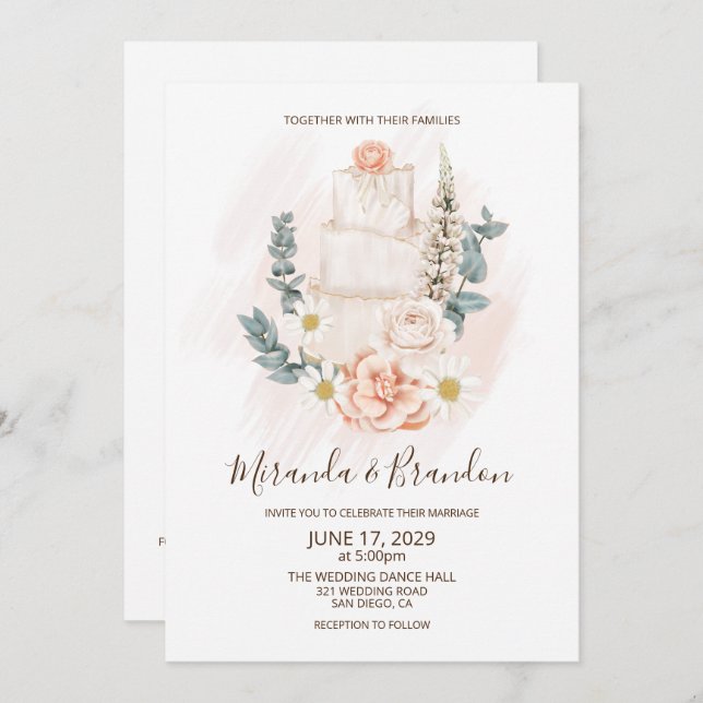 Invitación Simple Floral Watercolor Boho Boda (Anverso / Reverso)