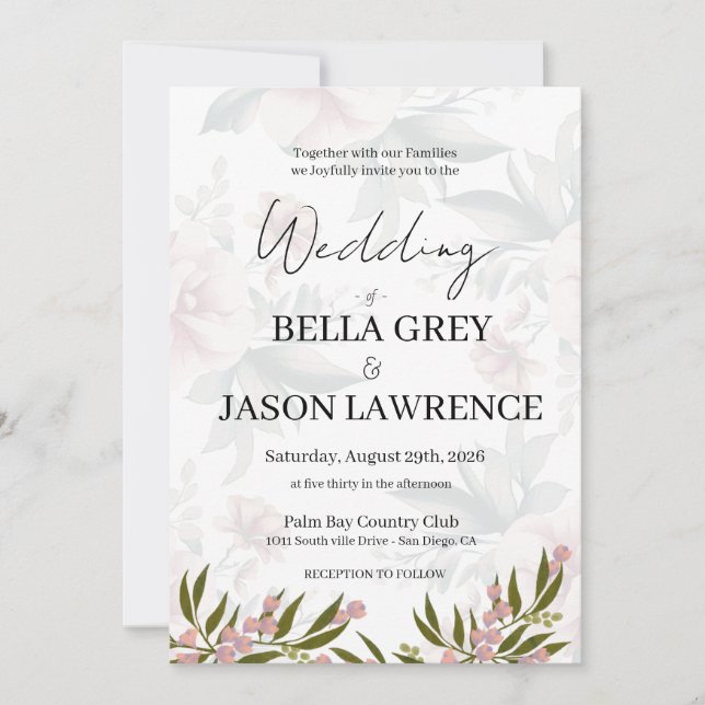 Invitación Simple flower Black & White Wedding Invitation (Anverso)