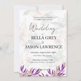 Invitación Simple flower Black & White Wedding Invitation