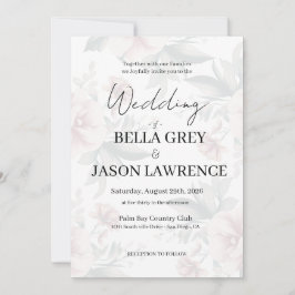 Invitación Simple flower Black & White Wedding Invitation