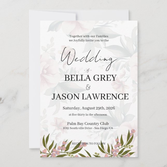 Invitación Simple flower Black & White Wedding Invitation