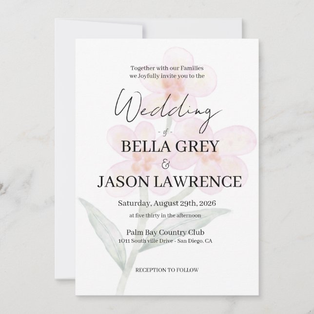 Invitación Simple flower Black & White Wedding Invitation (Anverso)
