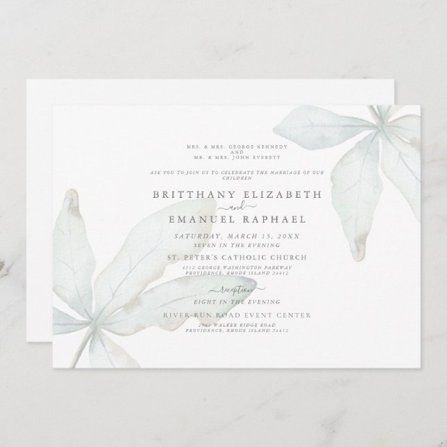 Invitación Simple Foliage Tropical Blanco IIWedding Invitació (Anverso / Reverso)
