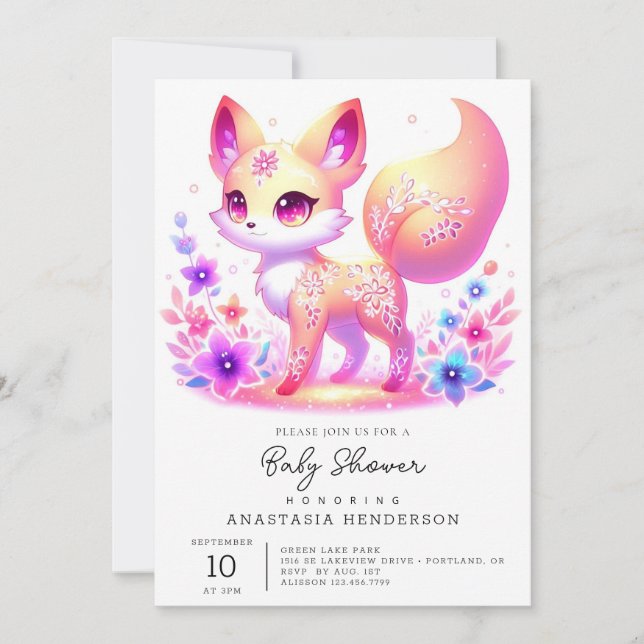 Invitación Simple Forest Fox Pastel Baby Shower (Anverso)