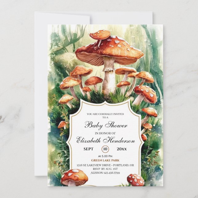 Invitación Simple Forest Mushroom Baby Shower (Anverso)