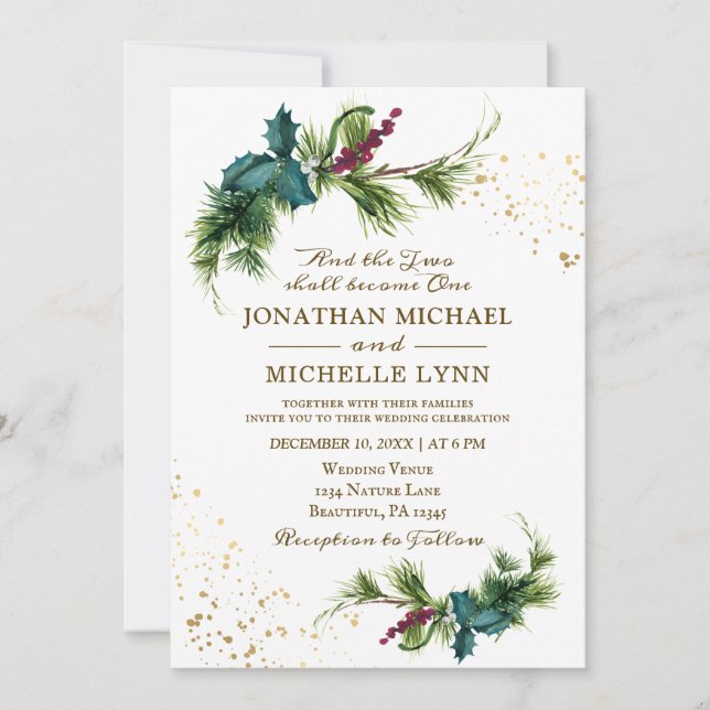 Invitación Simple Forest Pine Gold Splaca al Boda cristiano (Anverso)