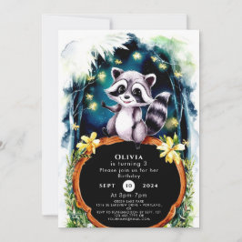 Invitación Simple Forest Raccoon Birday