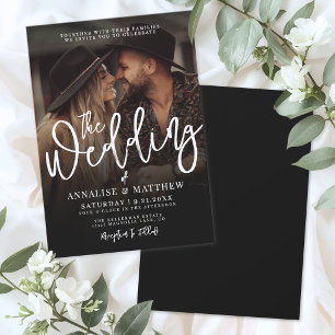 Invitación Simple Foto de Boda con Superposición en Blanco y 
