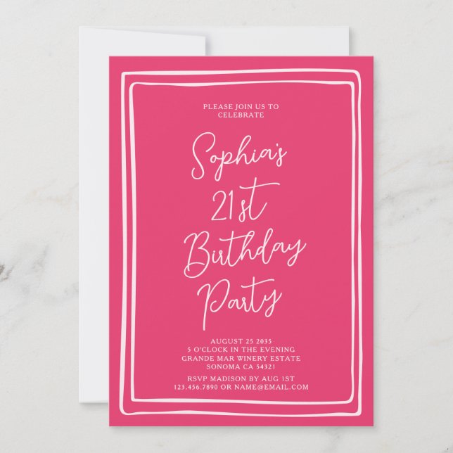 Invitación Simple foto de cumpleaños 21 con letra manuscrita  (Anverso)