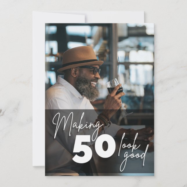 Invitación Simple foto de cumpleaños número 50 (Anverso)