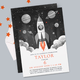 Invitación Simple Foto de Nave Espacial en la Luna Galaxia Bl