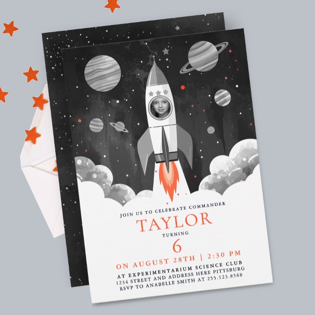 Invitación Simple Foto de Nave Espacial en la Luna Galaxia Bl (Subido por el creador)