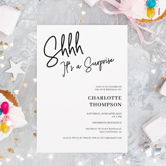 Invitación simple foto moderna de blanco negro sorpresa Sweet (Subido por el creador)