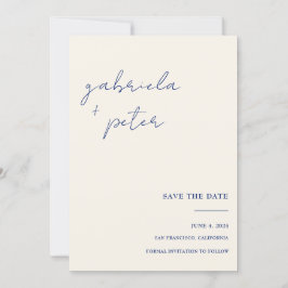 Invitación Simple Fotomía Minimalista Azul Boda Guardar La Fe