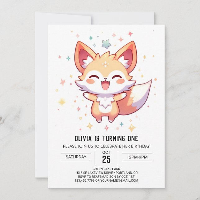 Invitación Simple Fox 1er cumpleaños (Anverso)