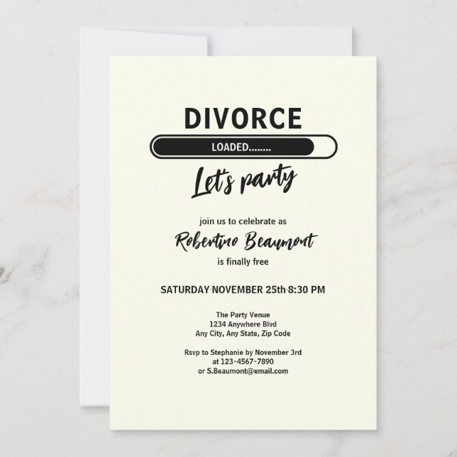 Invitación Simple Funny Divorce Loading Support Party (Anverso)