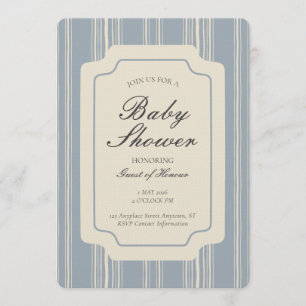 Invitación Simple Género Neutral Franja Geométrica Azul Beige