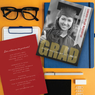Invitación Simple Gold GRAD Superposición Fiesta de Graduació