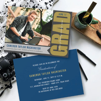 Invitación Simple Gold GRAD Superposición Fiesta de Graduació
